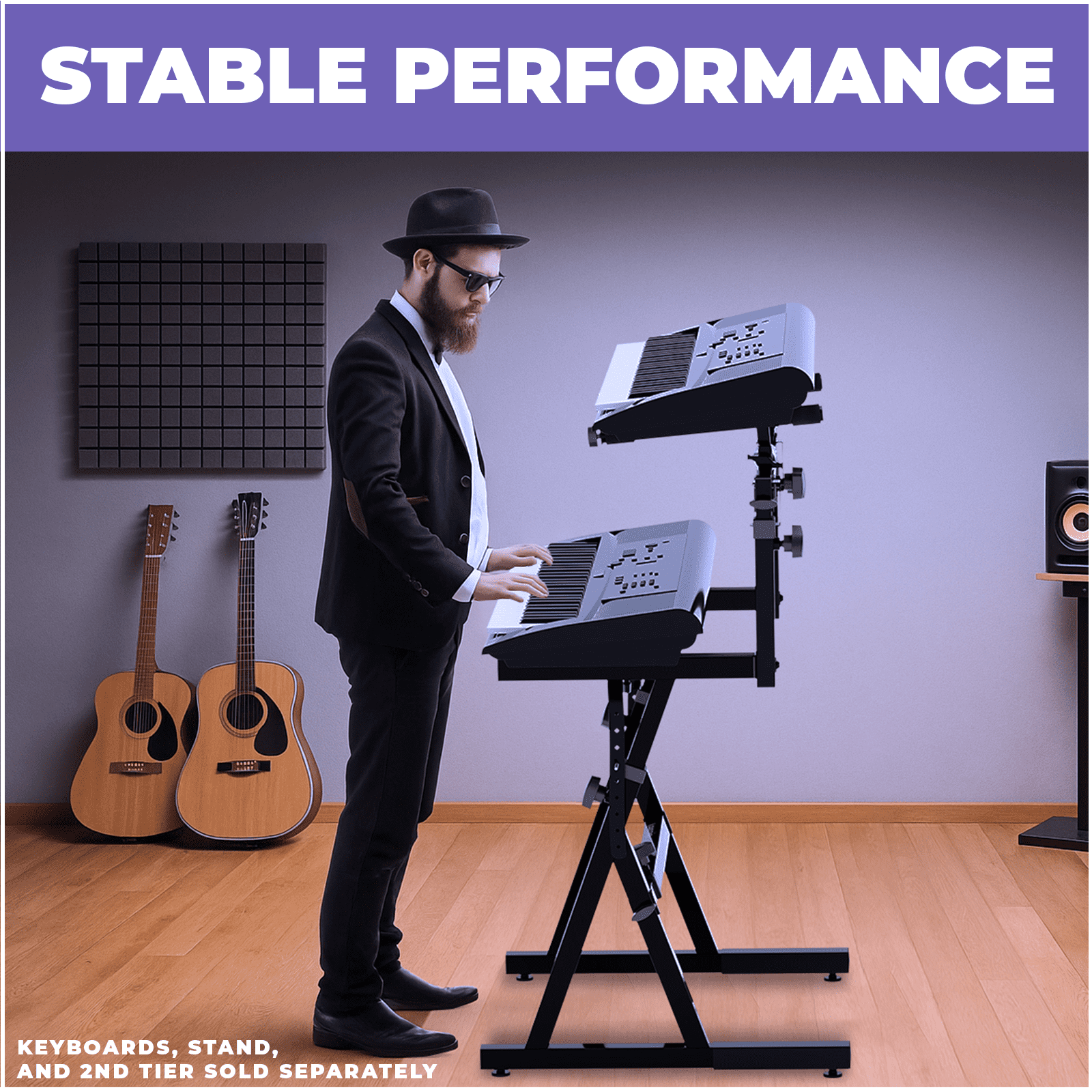 Liquid Stands Piano Stand Extender for Extra Security and Durability for 2-Tier Keyboard Stand - Extender for Wider Base to Keep Keyboard Stand Stable