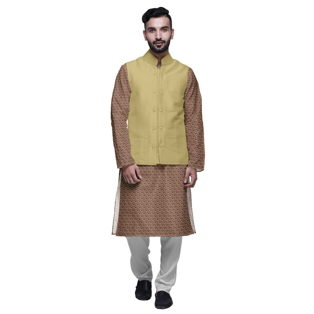 Atasi Kurta Pyjama pour Homme Veste Col Mandarin Indien Imprimé Ensemble de Tenue Ethnique