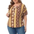thumbnail image 4 of Agnes Orinda Women's Plus Size Summer Tops Boho Drawstring Tassel V Neck Short Sleeve Floral Printed Casual Blouses 2X Brown, 4 of 6