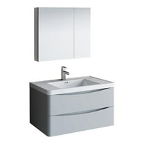 Fresca Tuscany 36" Wood Bathroom Vanity with Medicine Cabinet in Glossy Gray