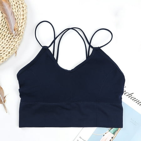

QWERTYU Bralettes for Women Strappy Padded Criss Cross Bralettes Tube Top Bra Dark Blue F