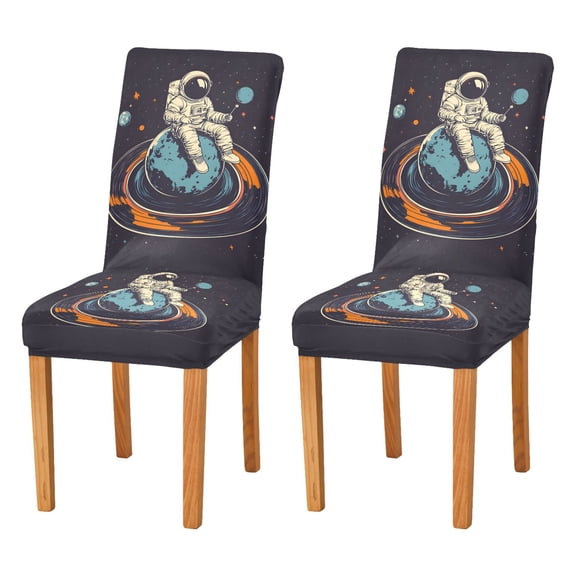 Yayeee 2 Pack Dining Chair Covers Stretch Parson Chairs Slipcovers Seat Protector, Black Astronaut Record