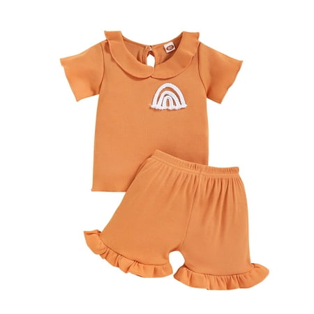 

MPWEGNP Toddler Gilrs Short Sleeve Rainbow Ribbed T Shirt Tops Ruffles Shorts Outfits Elephant Dress Girl Dress Size 5