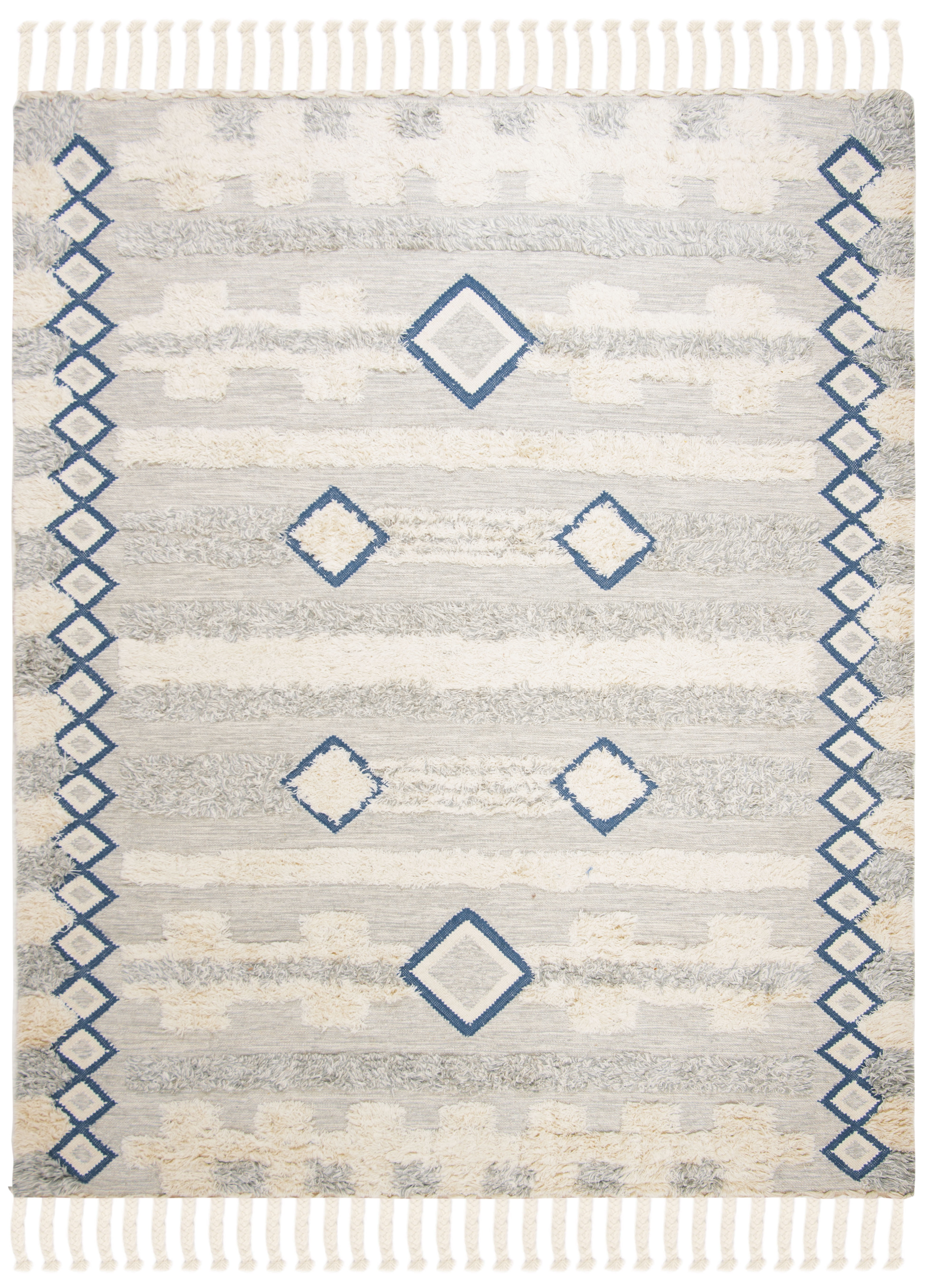 SAFAVIEH Kenya Linnaea Geometric Diamonds Fringe Area Rug, Grey/Ivory, 9' x 12'