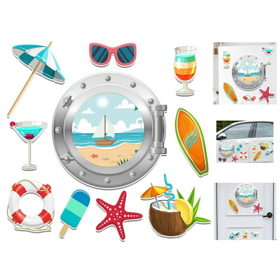 Siloon 10pcs Summer Beach Cruise Door Magnets Car Magnets & Magnetic Cruise Door Decorations,Hawaii Tropical Theme for Fridge,Cars and Carnival Cruise Cabin Door Decor