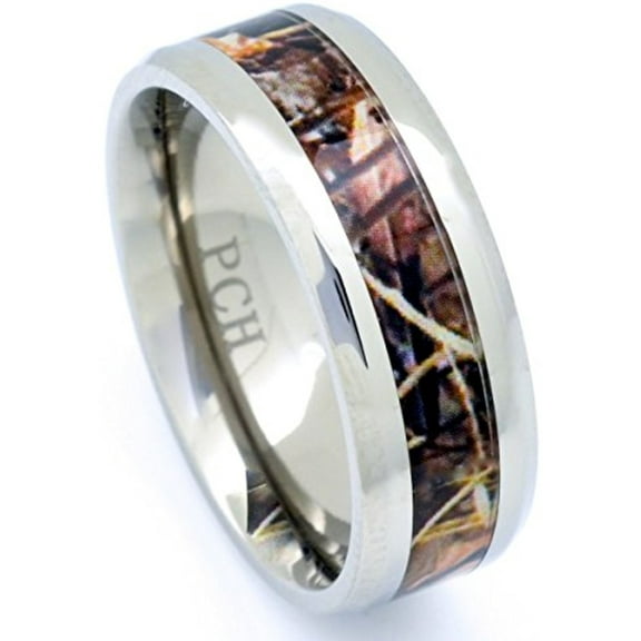 Titanium Camouflage Hunting Men's Ring Beveled Edge Comfort Fit 8MM (15)