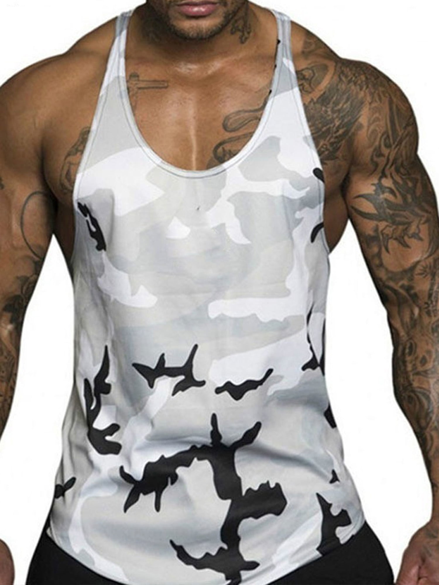 Pudcoco Mens Gym Vest Racerback Bodybuilding Muscle Stringer Plain Tops