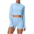 thumbnail image 2 of Bixock Workout Set for Women 2 Piece Set Long Sleeve Top and Shorts Solid Color Yoga Loungewear Set, 2 of 5