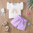 thumbnail image 2 of TOWED22 Toddler Girls Summer Clothes 2pcs Sweet Sets Sleeveless Top and Shorts Adorable Outfits Tank Tee Cotton Clothing Casual(Purple,7-8 Y), 2 of 6