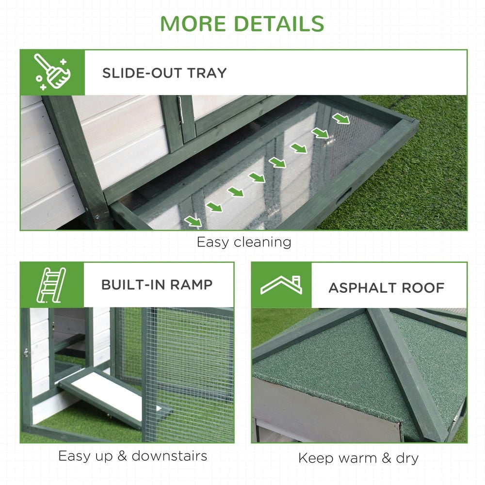 Resenkos Rabbit Hutch, Duck Cage Hutch,Chicken Coop,77" Wooden Chicken Coop Hen House with Nesting Box, Enclosed Run and Removable Tray, Green