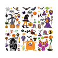 thumbnail image 1 of hojas de pegatinas de pared extraíbles con diseño de feliz Halloween, decoración artística para ventanas, calcomanías de araña, murciélago y bruja para decoración del hogar, interior y exterior, 1 of 5