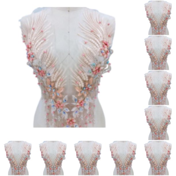 Advancent Exquisito aplique de encaje para corpiño de boda DIY o accesorio para vestido de baile rosa champán A Rosa champán A 10Conjunto