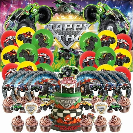 Truck Birthday Party Supplies Balloons Plates Decoration Cake Topper Decor Tableware Banner Backdrop