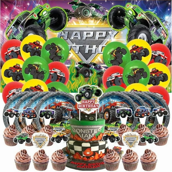 Truck Birthday Party Supplies Balloons Plates Decoration Cake Topper Decor Tableware Banner Backdrop
