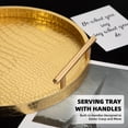 thumbnail image 4 of MODE HOME Modern Decorative Tray Set of 2, Wooden Round Crocodile Leather Tray with Polished Metal Handles, Decorative Serving Trays Coffee Table Trays Ottoman Platter for Home Decor (Golden), 4 of 7