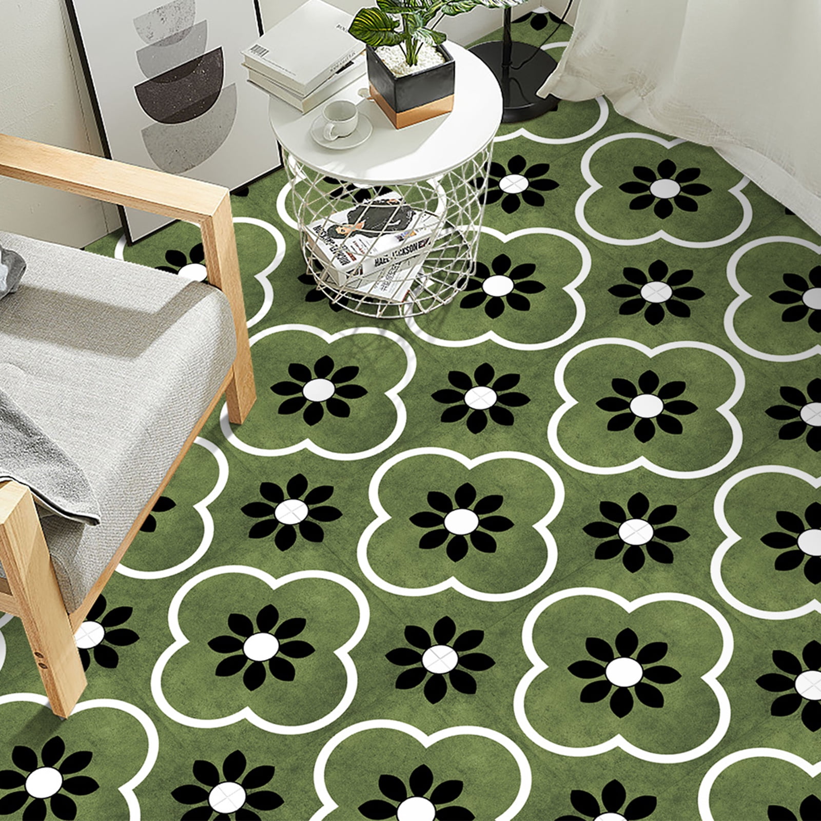 DEWOO Peel and Stick Floor Tile, Peel and Stick Flooring Self Adhesive, Waterproof Vinyl Flooring Suitable for Bathroom, Kitchen, Green(12 x 12 In, 10PCS)