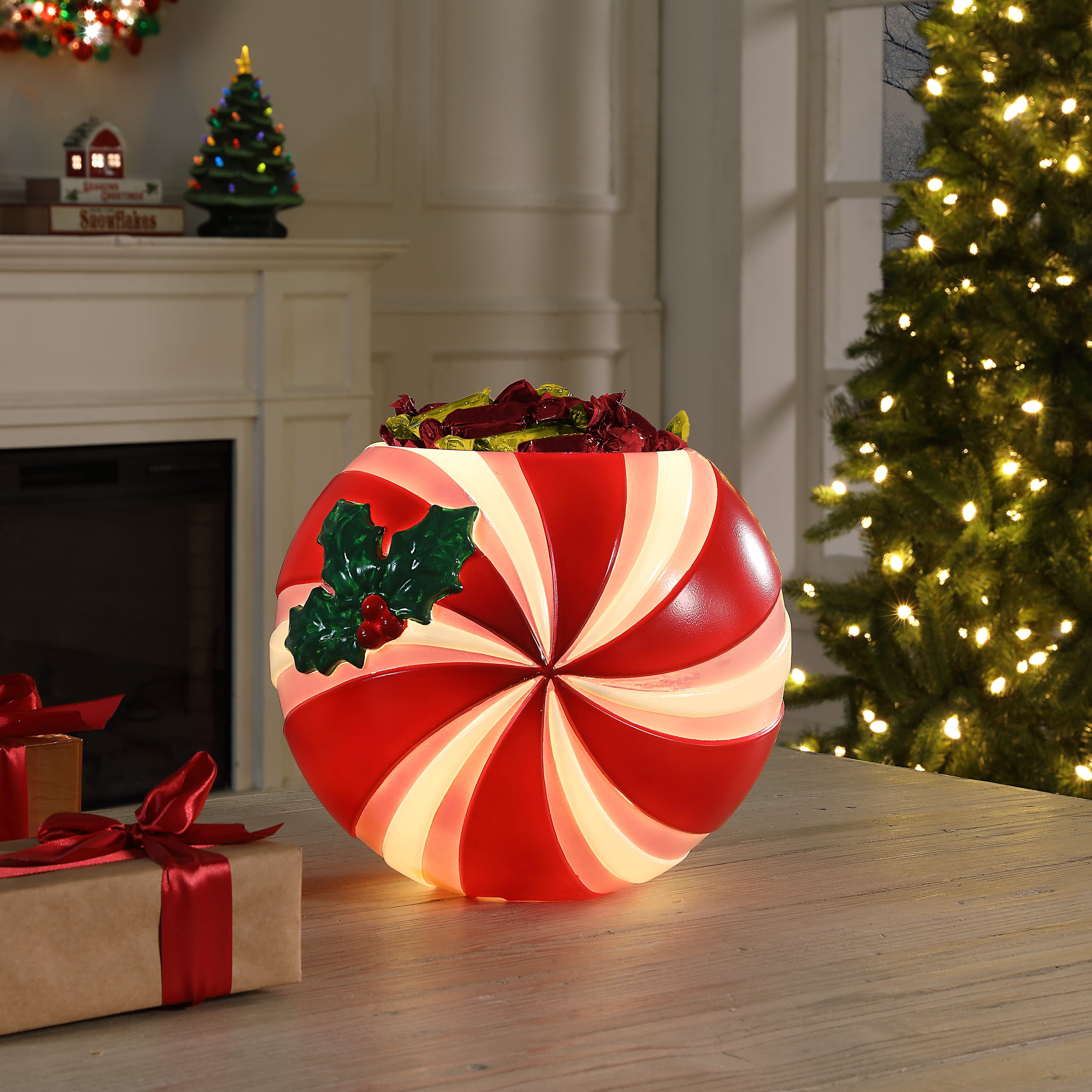 Mr. Christmas 12" Blow Mold Peppermint Candy Bowl, Red