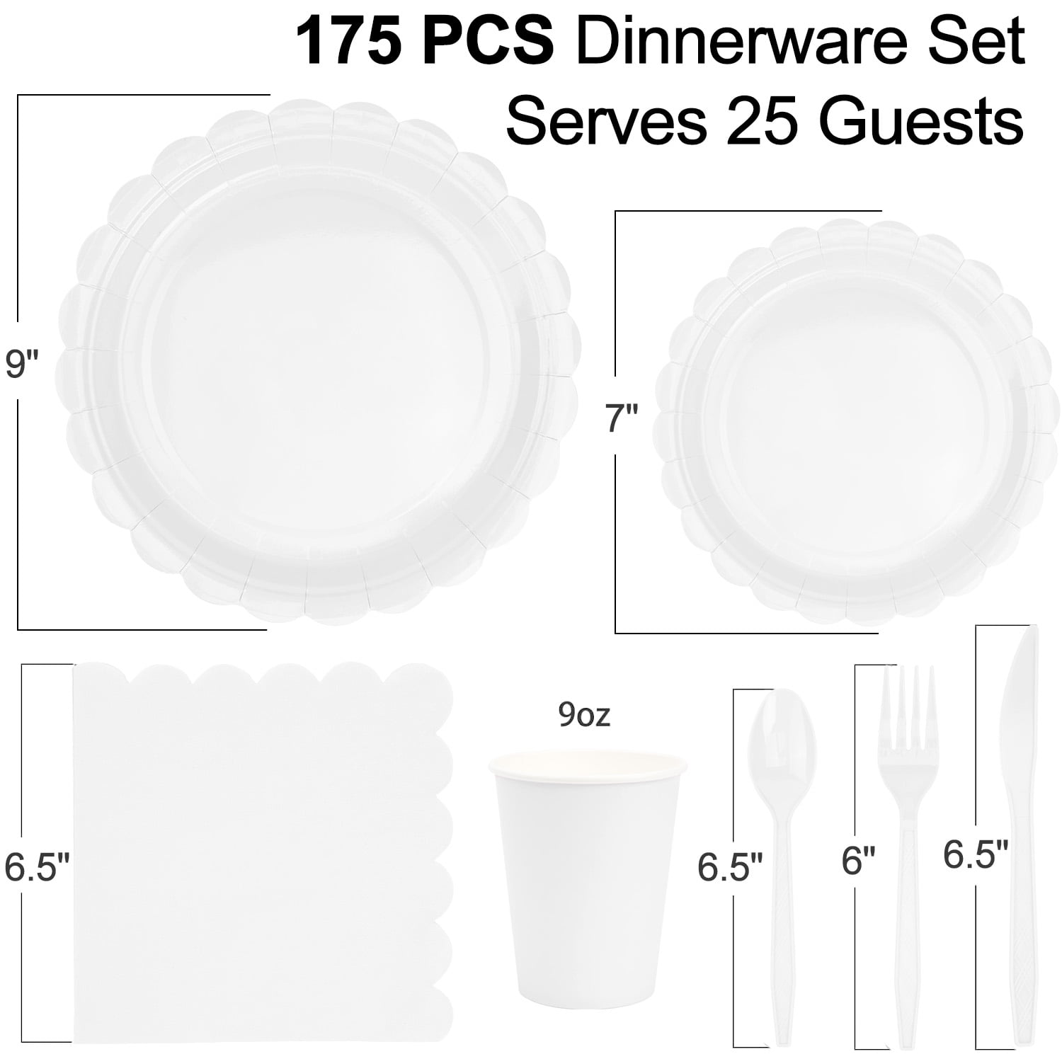 Inadays 175Pcs Disposable Party Supplies Includes Cream White Paper Plates Cup Napkins Forks Spoons Knives, Dinnerware Set for Garden Party Birthday BBQ Baby Shower Wedding, Serve 25 Guests