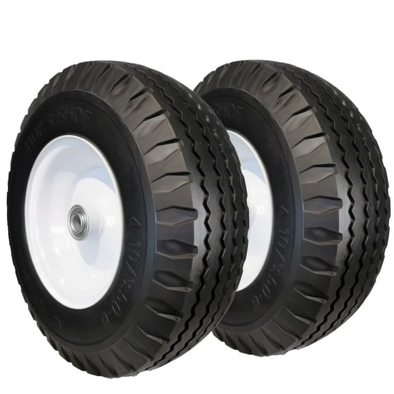 2-Pcs 10" 4.10/3.50-6 Flat-Free Tires for Hand Truck, Go Kart, Wagon – 3.25"-6" Hub, 3/4"&5/8" Bore