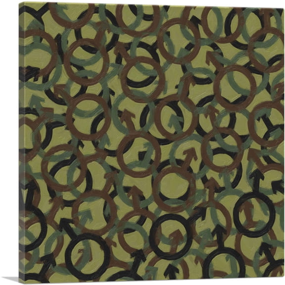 ARTCANVAS Army Green Brown Black Camo Camouflage Male Symbol Pattern Canvas Art Print - Size: 12" x 12" (1.50" Deep)