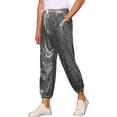 thumbnail image 4 of INSPIRE CHIC Metallic Jogger Pants for Men's Contrast Color Drawstring Waist Disco Party Trousers Silver 32, 4 of 4