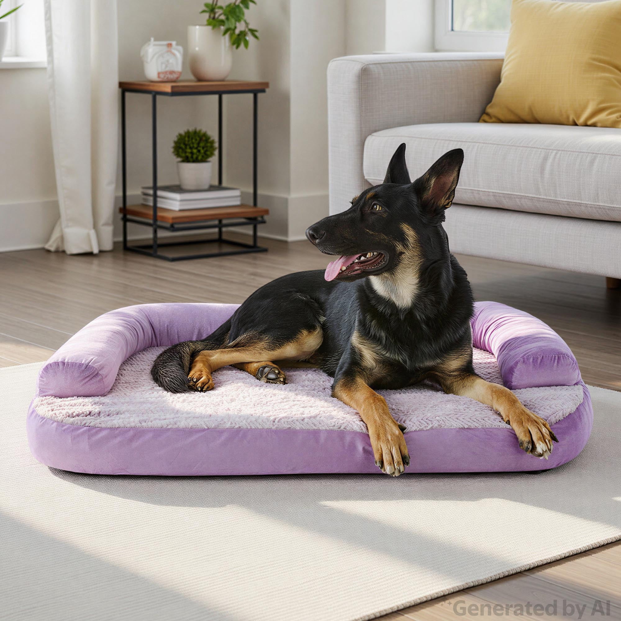Vibrant Life Extra Large Round Corner Sofa Style Dog Bed, Purple, 35" x 48"