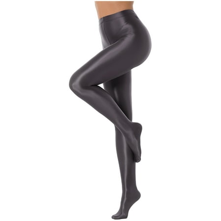 

DPOIS Women Shiny Oil Glossy Pantyhose Long Pants Stockings Dark Gray M