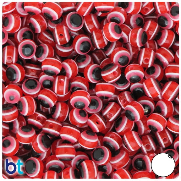 BeadTin Red Transparent 8mm Round Evil Eye Resin Beads (120pcs)