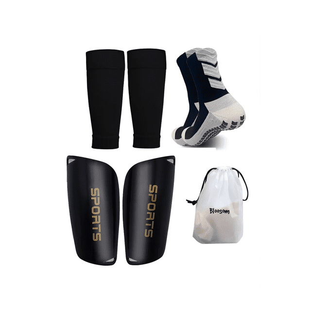 Set Espinilleras. Bloosom Calcetines Antideslizantes, Fútbol Adulto, Negro