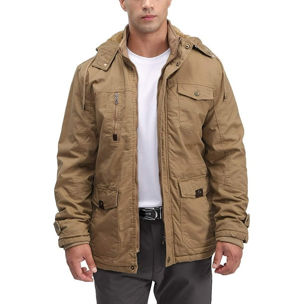 Veste Militaire pour Hommes en Coton Epais Outwear Veste Multi Poches avec Capuche Amovible Walmart