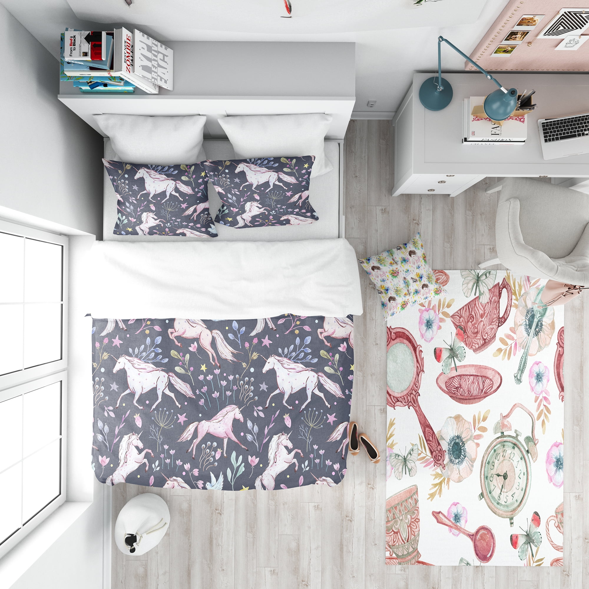 Designart 'Watercolor Unicorn Pattern' Modern Teen Duvet Cover Set