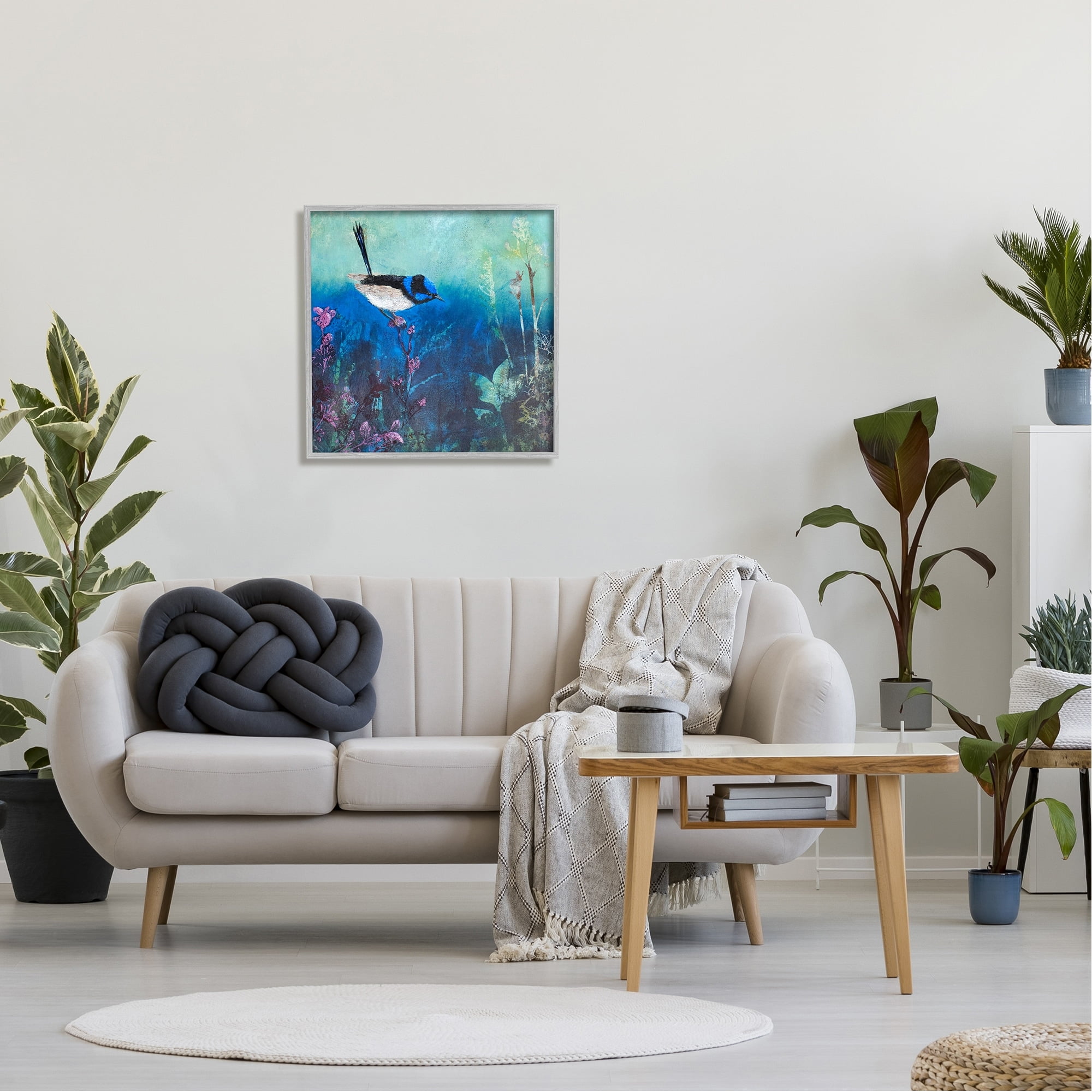 Stupell Industries Blue Bird Perched Sea Life Coral Underwater Scene Graphic Art Gray Framed Art Print Wall Art, Design by Trudy Rice