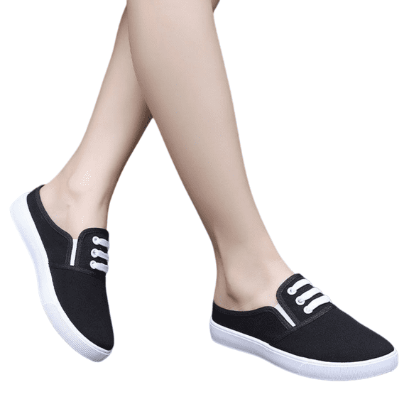 Willtoo Womens Slip On Canvas Mule Sneakers Backless Slide Casual Shoes, Low Top Lace Up Platform Non Slip Walking Flats