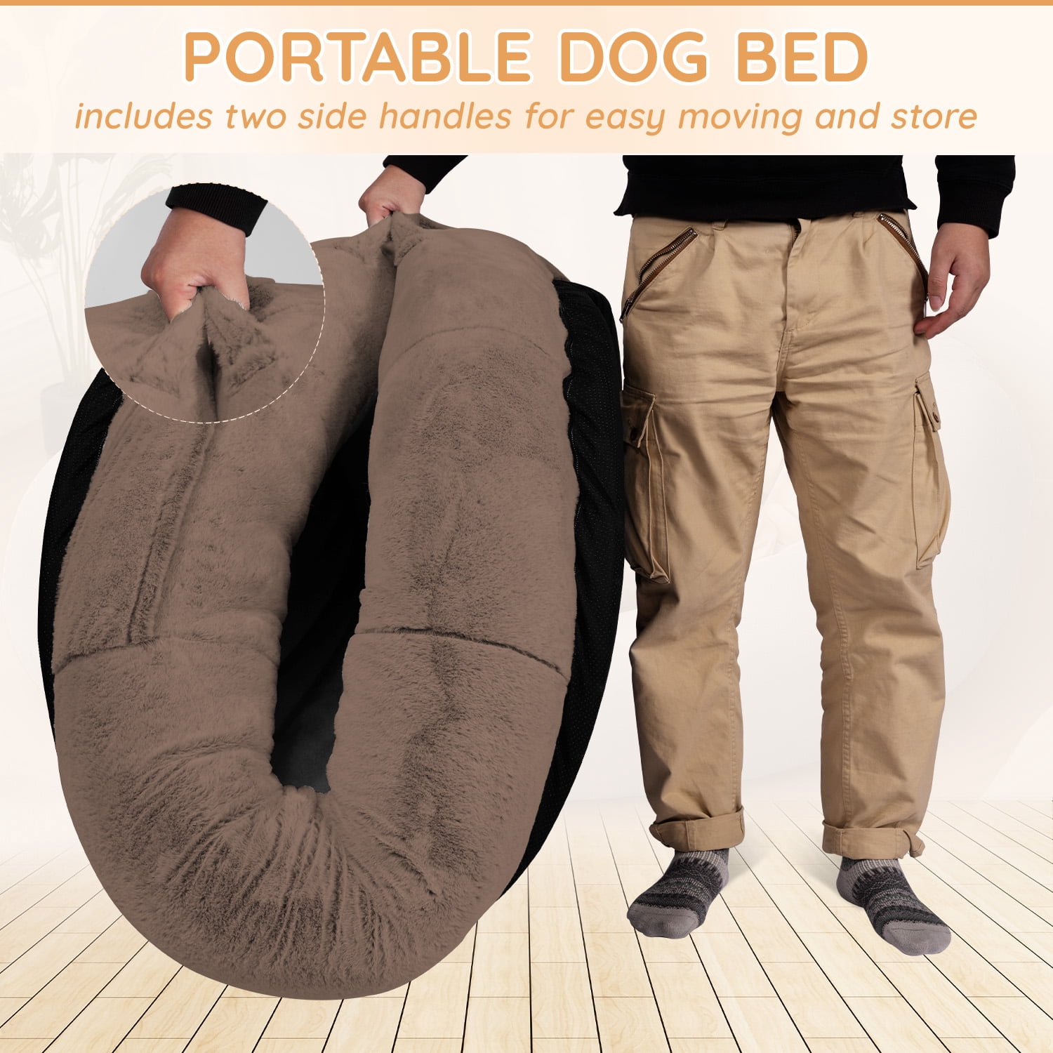 Pipopa Human Dog Bed,71"x45"x14"Large Size fits for adults&Pets,Washable Cover Dog Bed with Pillow and Blanket,Extra Large Human Size Beanbag Bed,Dark Brown