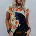 thumbnail image 2 of CHOK Vêtements pour Femmes Liquidation Mode Femme Blouse à Col Rond Imprimé Manches Courtes T-Shirt Hauts d'Été, 2 of 6