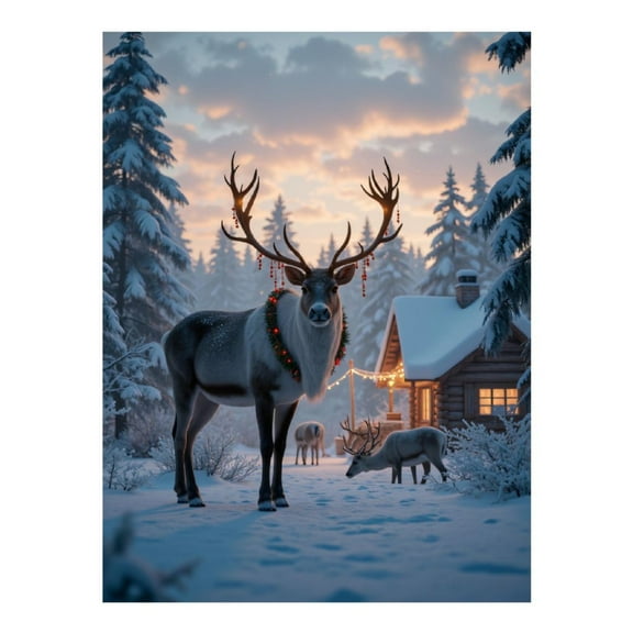 Diamond Art Kits for Adults, Reindeer Winter Wonderland Cabin 5D Diamond Painting Kits for Adults Beginners, DIY Full Drill Diamond Painting, Gem Art and Crafts 12x16