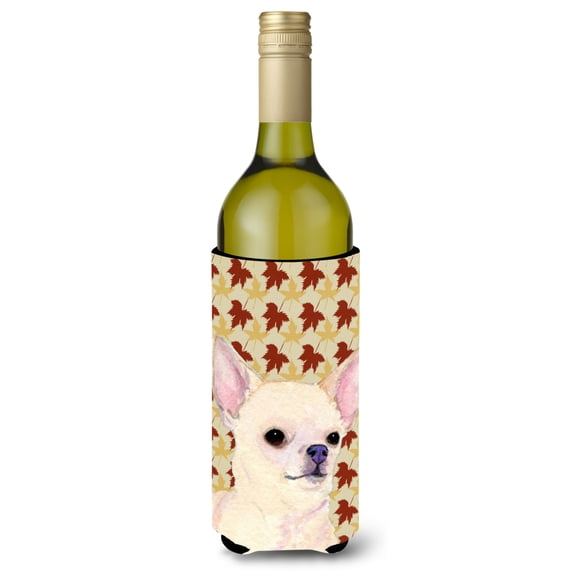 Carolines Treasures SS4384LITERK Chihuahua Fall Leaves Portrait Wine Bottle Hugger Wine Bottle multicolor
