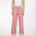 thumbnail image 4 of Women's Striped Drawstring Lounge Pants with Wide Leg and Soft Stretch Fabric - Small, Pink, 4 of 7