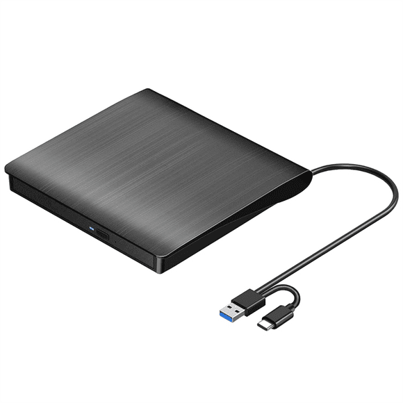 External CD DVD +/-RW Drive, USB 3.0 & USB-C Portable CD & DVD ROM Burner Player Reader Writer Rewriter Disc Drive,Black