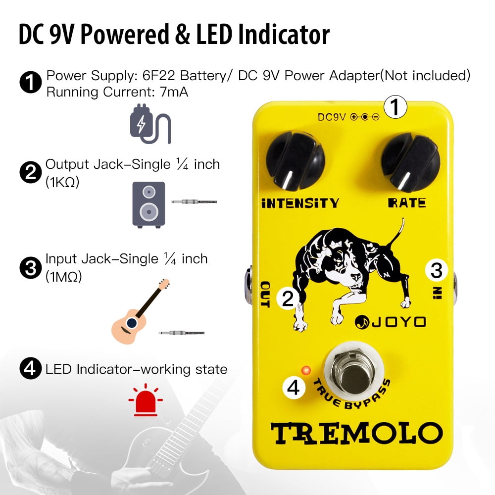 JOYO JF-09 Tremolo Effect Pedal Classic Tube Amplifiers Photoelectric Tube for Electric Guitar