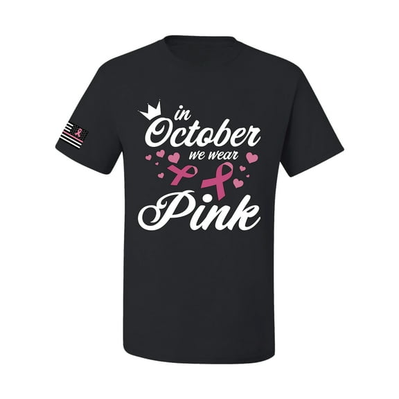 Wild Bobby In October We Wear Pink Crown US Flag Breast Cancer Awareness Men Tee, Black, Small