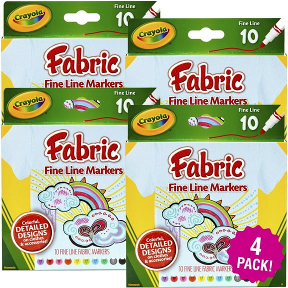 Multipack of 4 - Crayola Fine Line Fabric Markers-10/Pkg