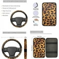 thumbnail image 3 of Jeiento Leopard Print Automotive Seat Cover Set Car Floor Mat Steering Wheel Cover Center Console Armrest Pad Safety Belt Pad Cup Coasters Keychains Lipstick Holder 17 PCS Car Accessory Decor, 3 of 7