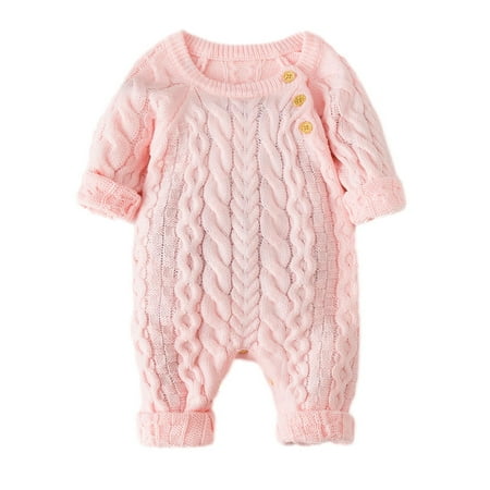 

Bidobibo Newborn Baby Boy Girl Knitted Romper Jumpsuit Solid Long Sleeve Legging Bodysuit Playsuit Clothes Winter 0-18M