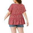 thumbnail image 3 of Agnes Orinda Women's Plus Size Top Boho Floral V Neck Ruffle Sleeves Tiered Babydoll Blouses 2X Red Green, 3 of 6
