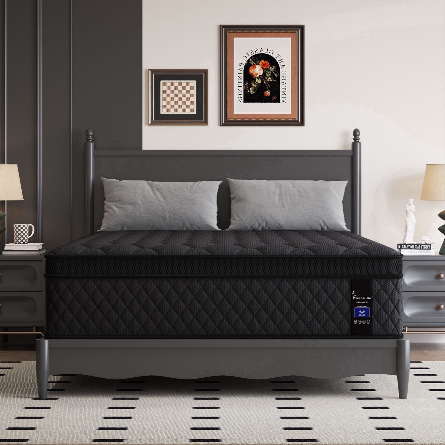 Viscountess Black 14 inch Queen Mattress Gel Memory Foam Hybrid Mattress in a box Queen Medium Euro Top Pocket Innerspring