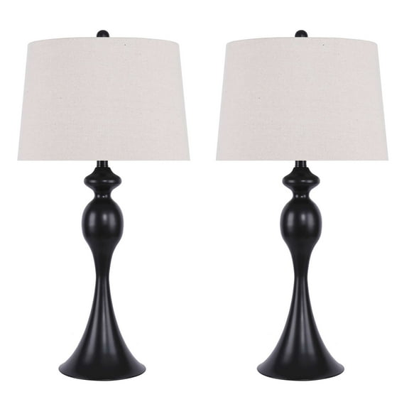 29.75" Oil Bronze Table Lamp Set w/ Beige Linen Shades