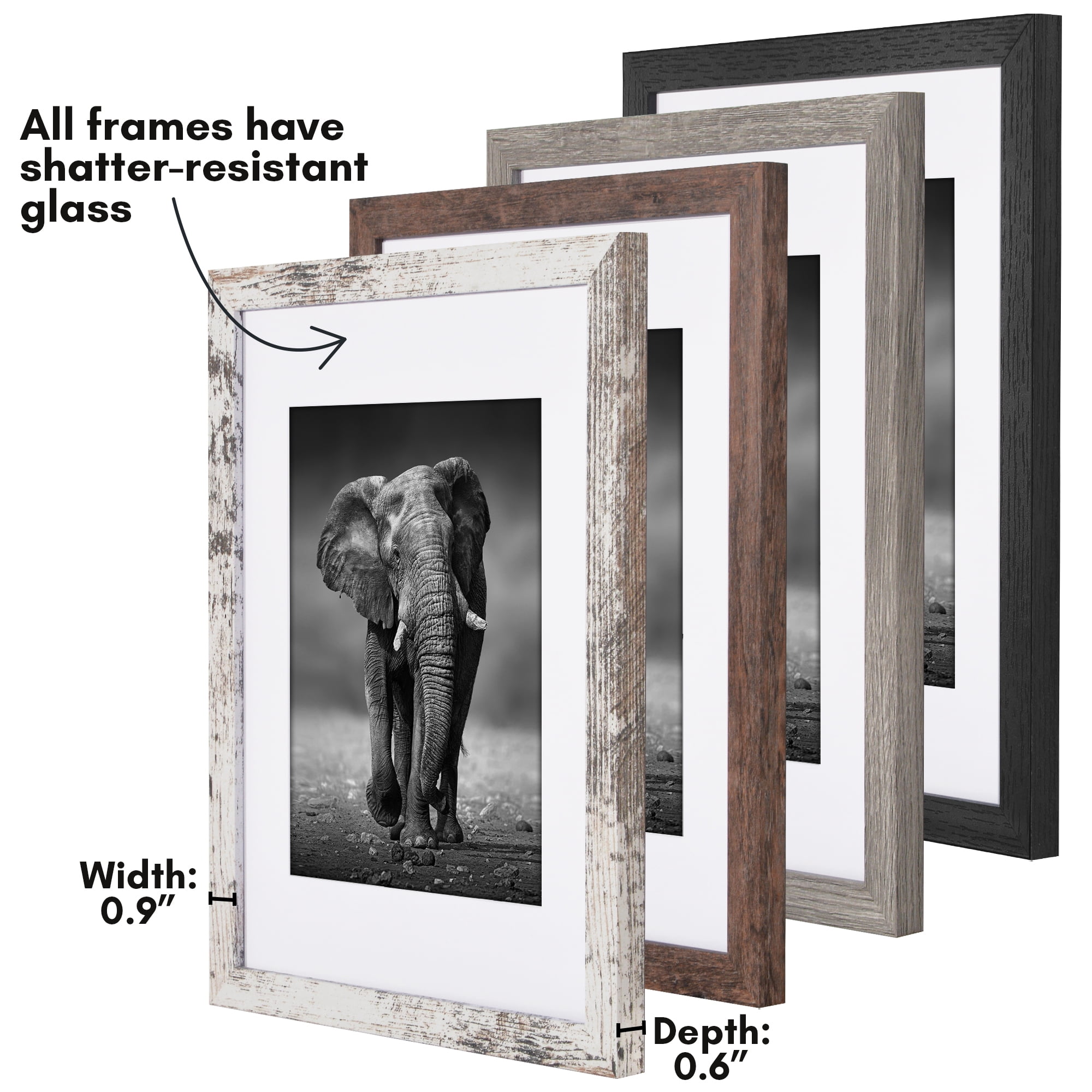 Americanflat 11x14 Picture Frame with 8x10 Mat 4 Pack - Rustic Picture Frames Shatter Resistant Glass and Easel