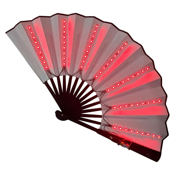 Abanico plegable LED, abanico plegable de mano, abanico con luces de baile, accesorio brillante para fiestas rojo