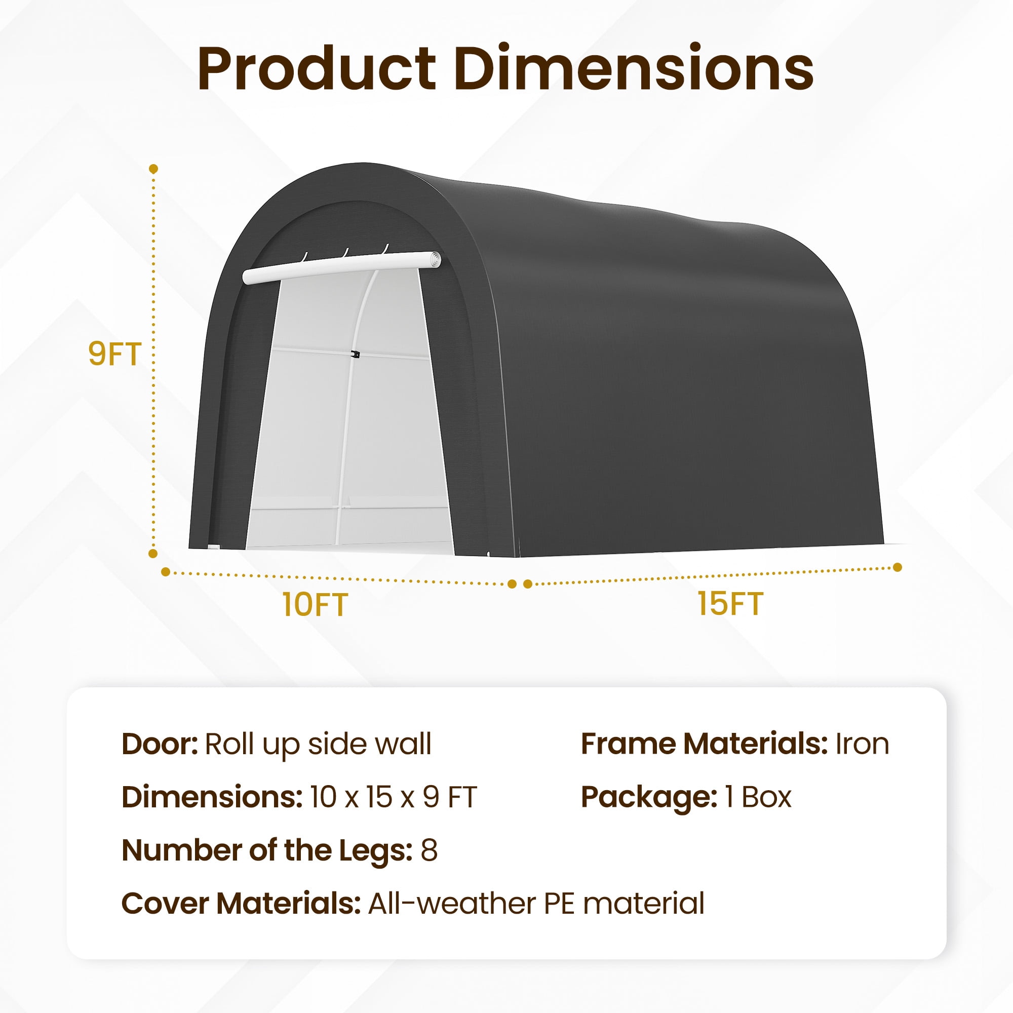 May in Color 10'x15’Metal Heavy Duty Portable Outdoor Garage Carport with 2 Roll-up Door, Waterproof Car Tent for Vehicles and Storage